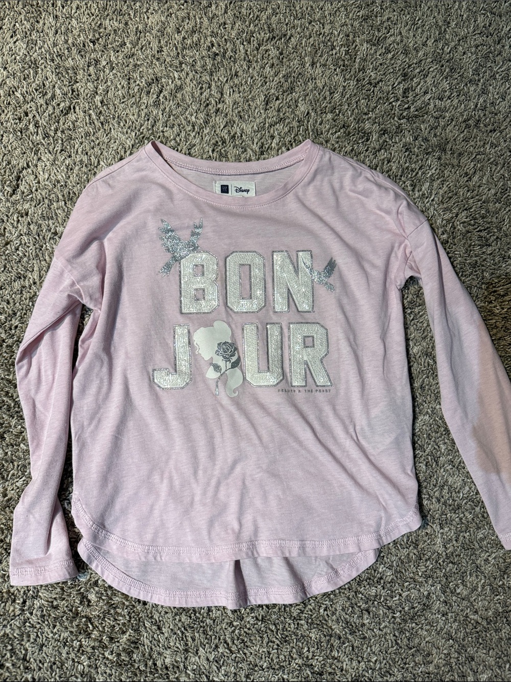 Gap Disney Light Pink Long-Sleeve 'BONJOUR' Tee